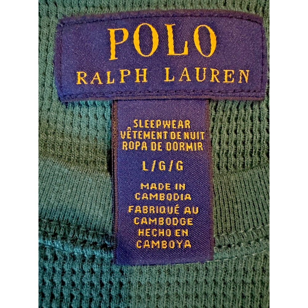 Polo Ralph Lauren Sleepwear Waffle Knit Thermal Shirt Jeans Bear Green Men's L - Picture 3 of 7